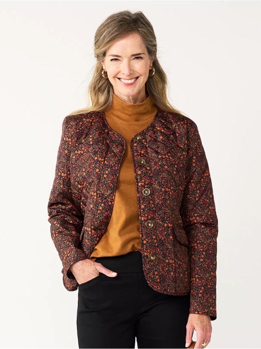 croft & barrow Quilted Floral Blazer in Rust Multi